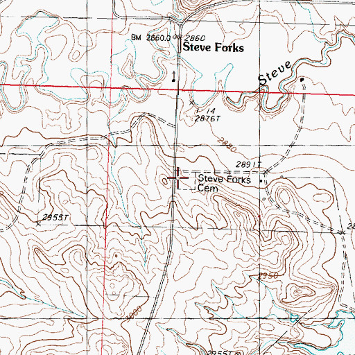 Topographic Map of Steve Forks Cemetery, MT