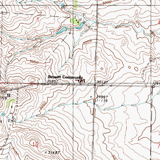 Topographic Map of Brusett Community Church, MT