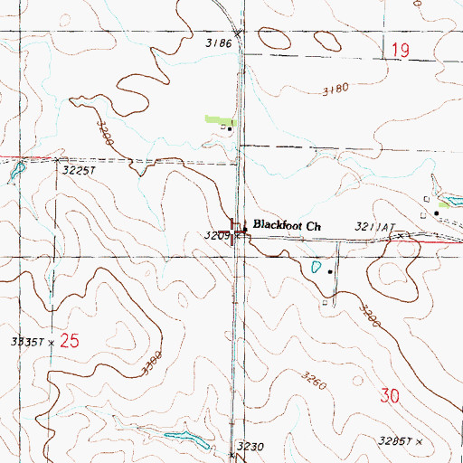 Topographic Map of Blackfoot Church, MT