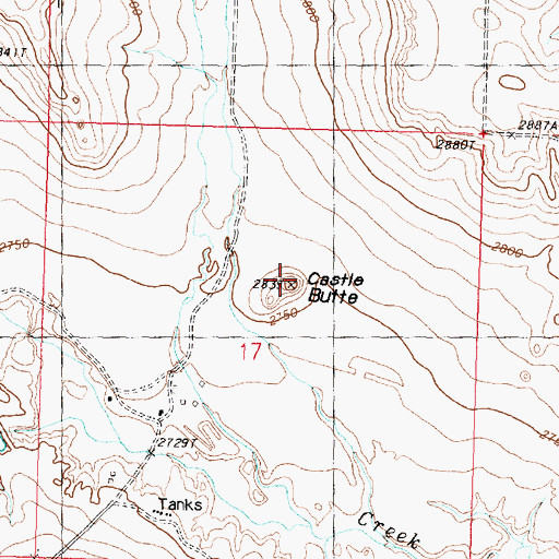 Topographic Map of Castle Butte, MT