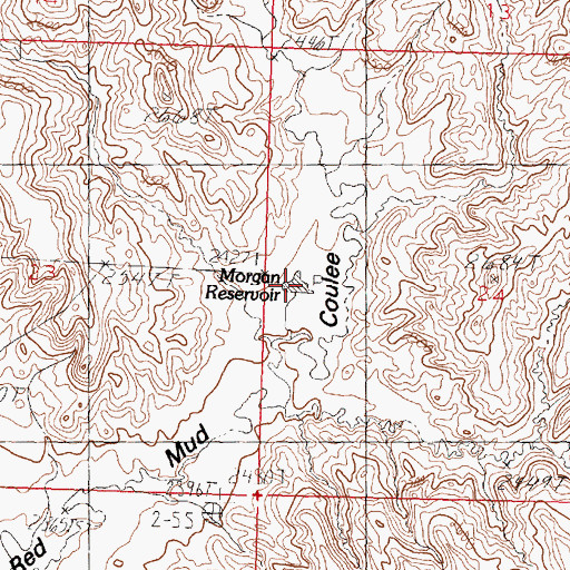 Topographic Map of Morgan Reservoir, MT