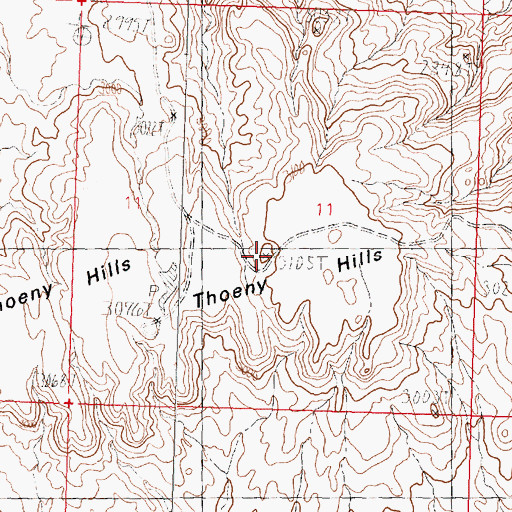 Topographic Map of Thoeny Hills, MT