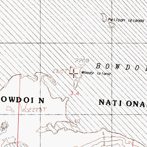 Topographic Map of Woody Island, MT
