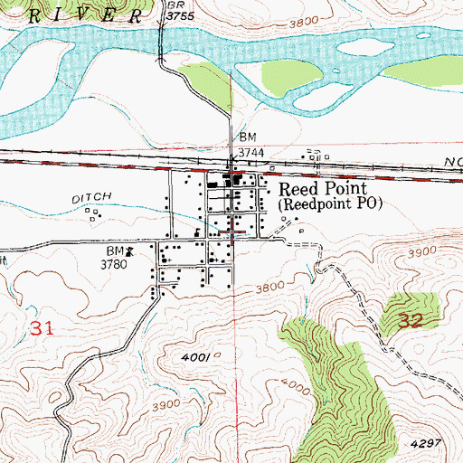 Topographic Map of Reed Point Post Office, MT
