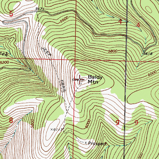 Topographic Map of Baldy Mountain, MT