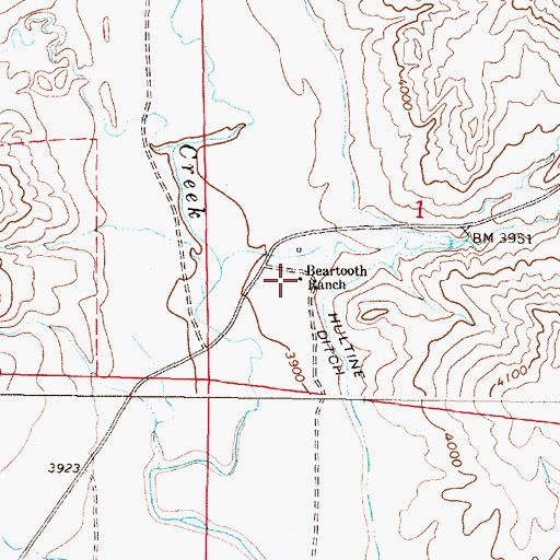 Topographic Map of Beartooth Ranch, MT