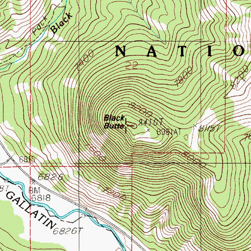 Topographic Map of Black Butte, MT