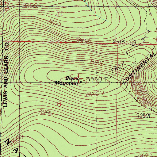 Topographic Map of Black Mountain, MT