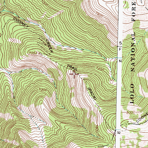 Topographic Map of Cooney Creek Trail, MT