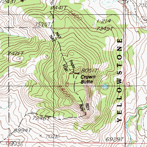 Topographic Map of Crown Butte, MT
