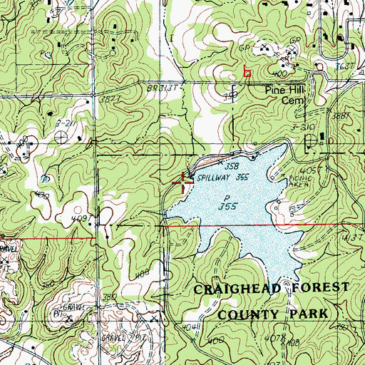 Topographic Map of Craighead Forest Lake Dam, AR