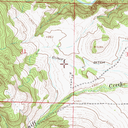 Topographic Map of Cuniff Ditch, MT