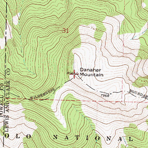 Topographic Map of Danaher Mountain, MT