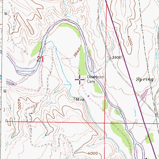 Topographic Map of Dearborn Crossing Cemetery, MT