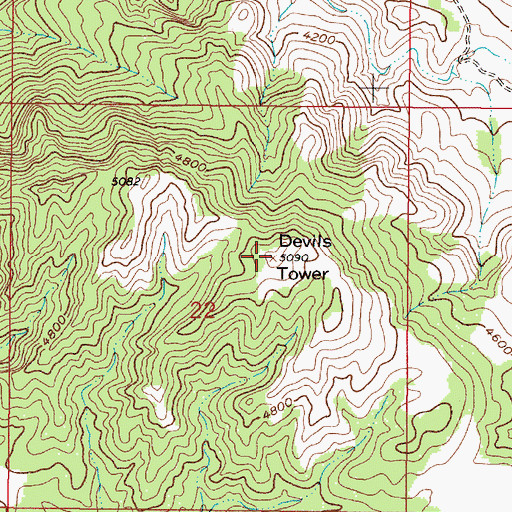 Topographic Map of Devils Tower, MT
