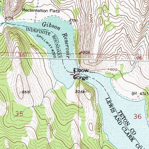 Topographic Map of Elbow Gorge, MT