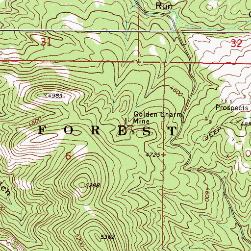 Topographic Map of Golden Charm Mine, MT