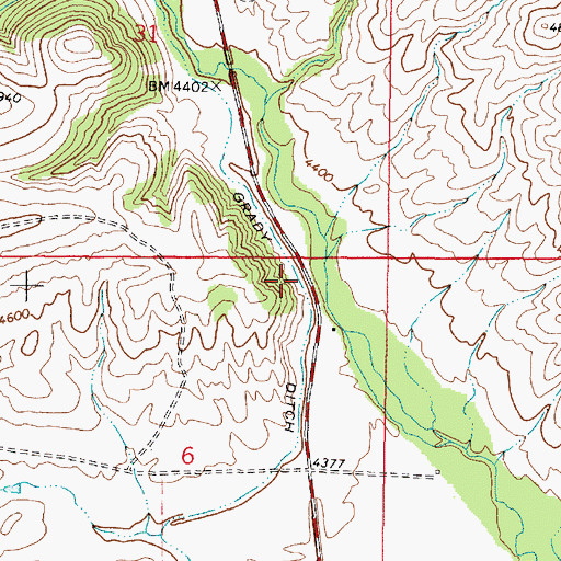Topographic Map of Grady Ditch, MT