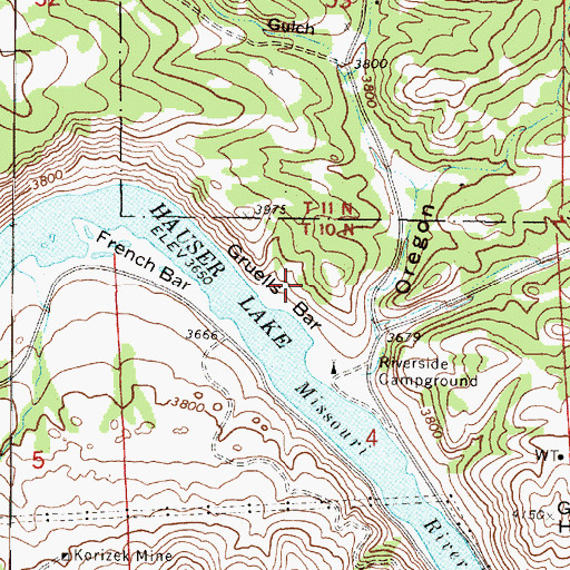 Topographic Map of Gruells Bar, MT