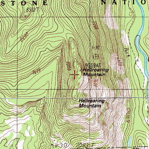 Topographic Map of Hellroaring Mountain, MT