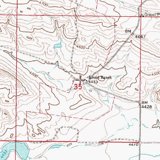 Topographic Map of Krone Ranch, MT
