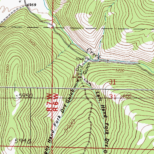 Topographic Map of Left Hand Fork Dry Gulch, MT