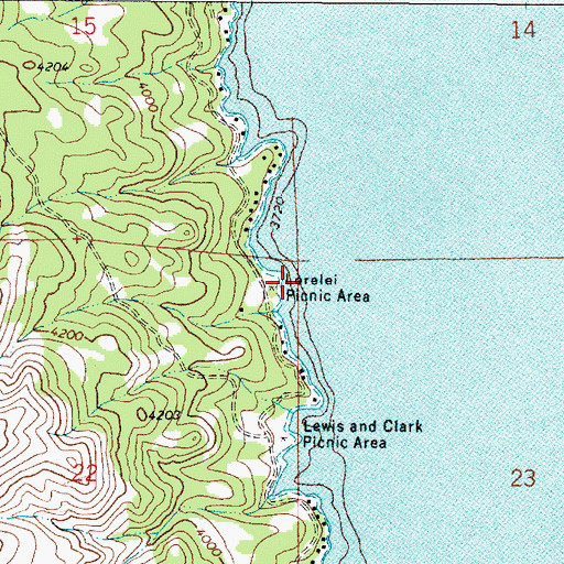 Topographic Map of Lorelei Picnic Area, MT