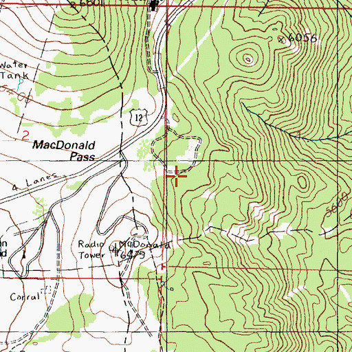 Topographic Map of MacDonald Pass Campground, MT