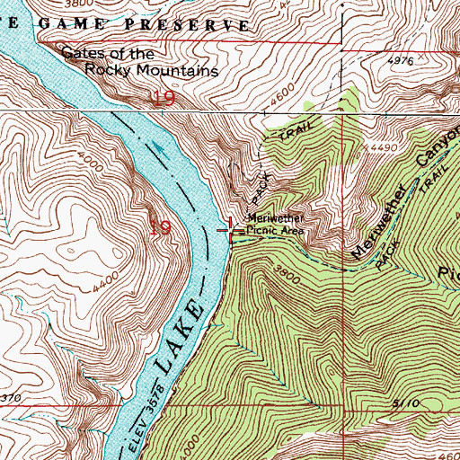 Topographic Map of Meriwether Picnic Area, MT