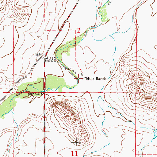 Topographic Map of Mills Ranch, MT