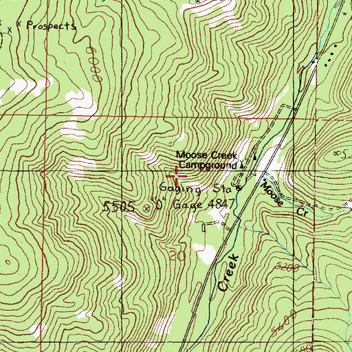 Topographic Map of Moose Creek Campground, MT