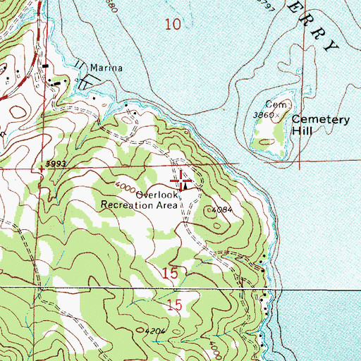 Topographic Map of Overlook Recreation Area, MT