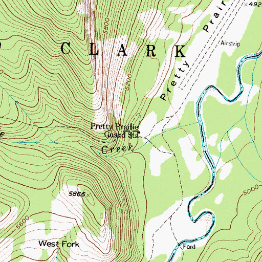 Topographic Map of Pretty Prairie Guard Station, MT