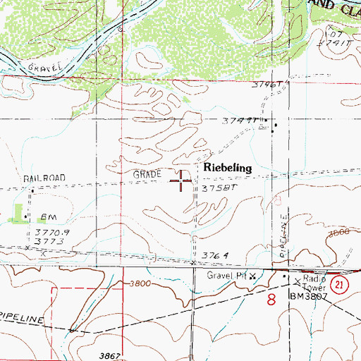 Topographic Map of Riebeling, MT