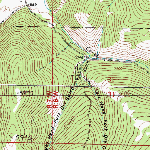 Topographic Map of Right Hand Fork Dry Gulch, MT