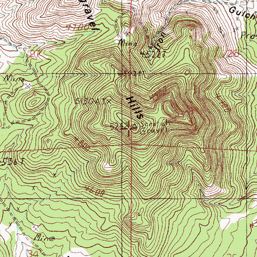 Topographic Map of Scratchgravel Hills, MT