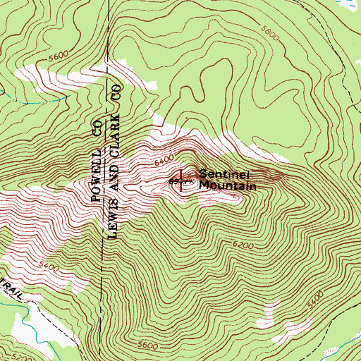 Topographic Map of Sentinel Mountain, MT