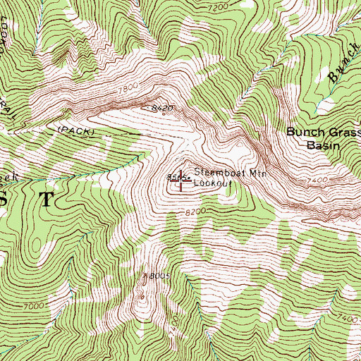 Topographic Map of Steamboat Mountain Lookout (historical), MT