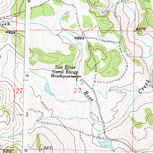 Topographic Map of Sun River Game Range Headquarters, MT