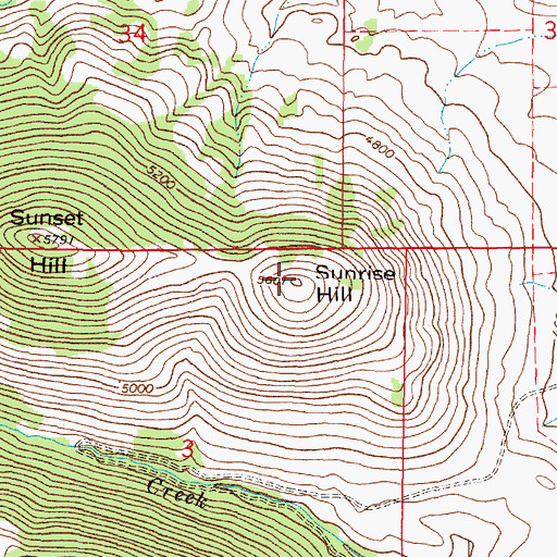 Topographic Map of Sunrise Hill, MT