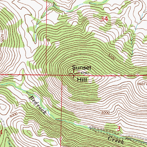 Topographic Map of Sunset Hill, MT