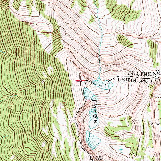 Topographic Map of Three Sisters, MT