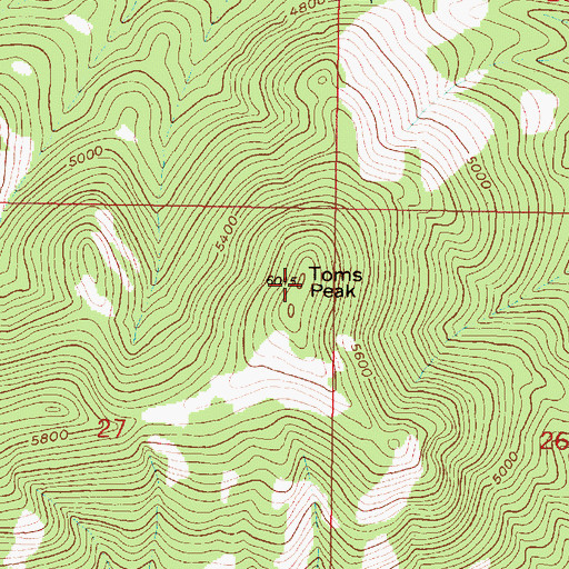 Topographic Map of Toms Peak, MT