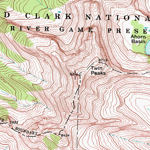 Topographic Map of Twin Peaks, MT