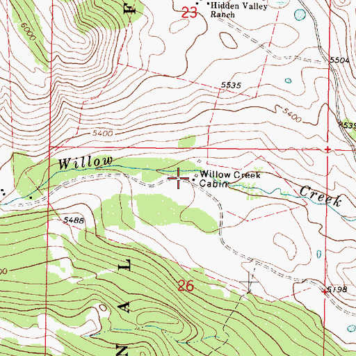 Topographic Map of Willow Creek Cabin, MT