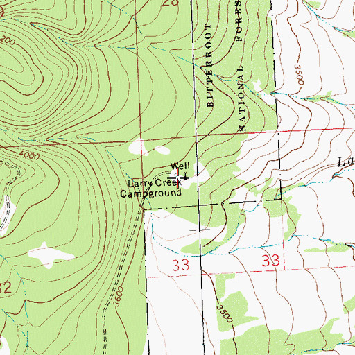 Topographic Map of Larry Creek Campground, MT