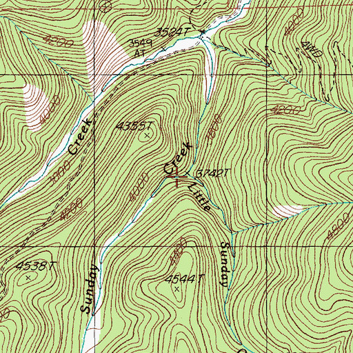 Topographic Map of Little Sunday Creek, MT