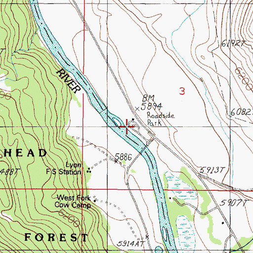 Topographic Map of West Fork Rest Area, MT