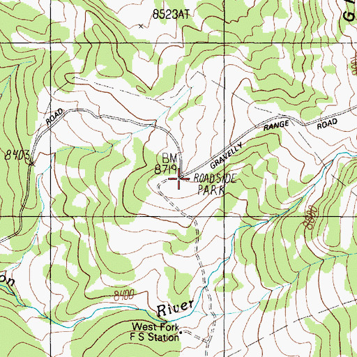 Topographic Map of West Fork Rest Area, MT