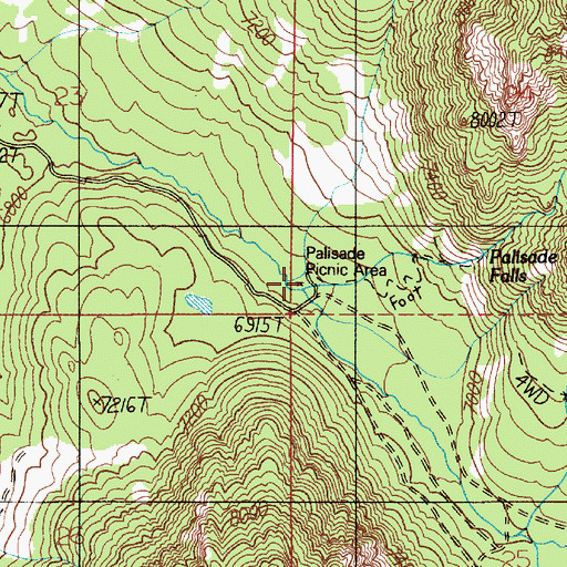 Topographic Map of Palisade Falls Picnic Area, MT